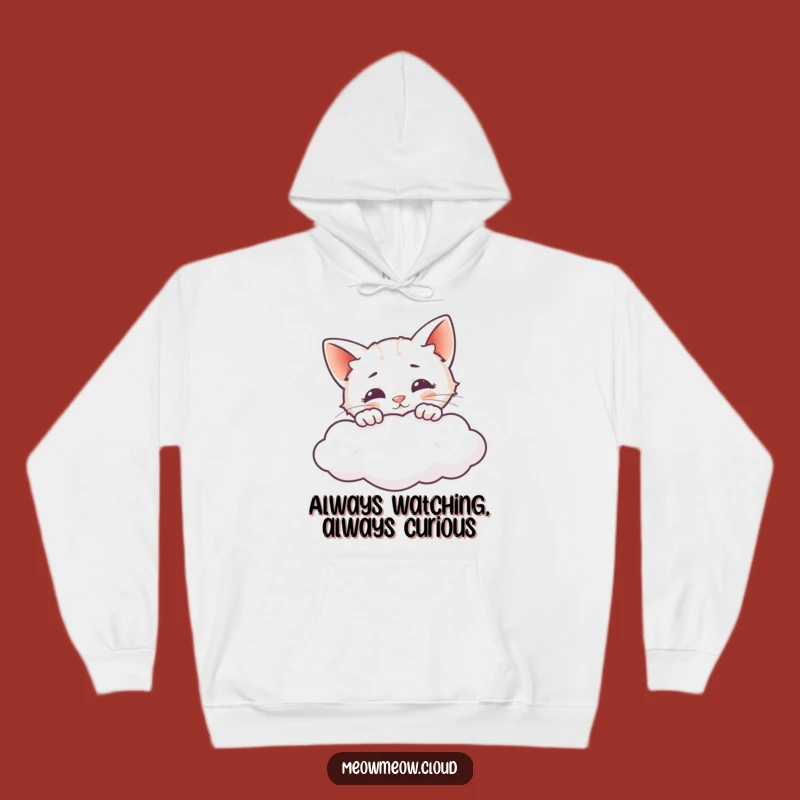 Cozy Funny Cat Peeking Cloud Hoodie - Warm & Adventurous Feline Comfort