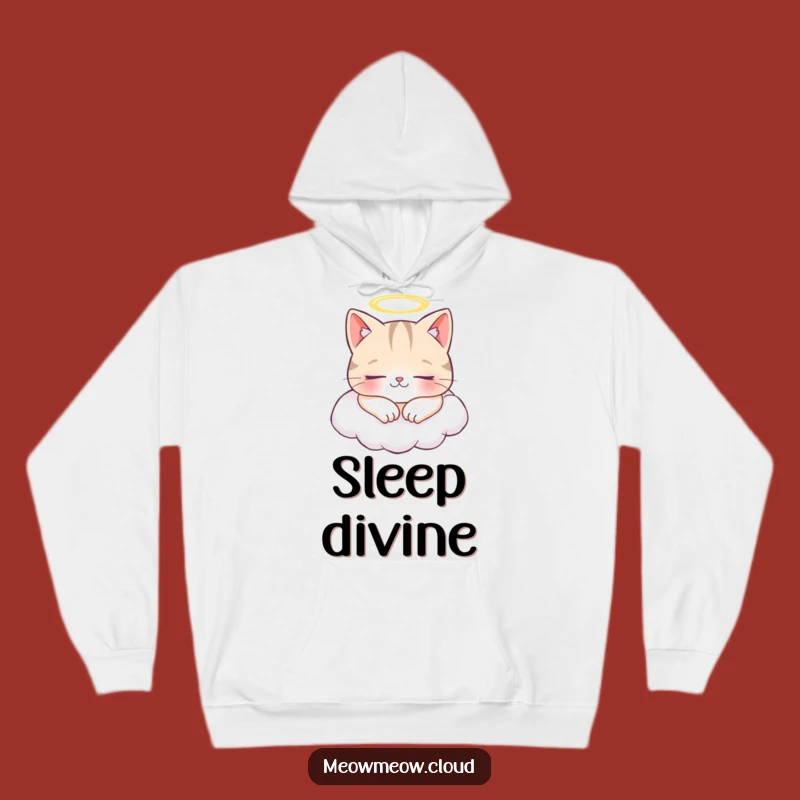 Funny Angel Cat Hoodie: Cheerful Cloud Napping Cozy Gift