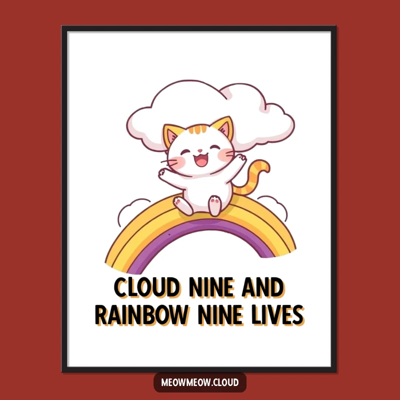 Free Printable Wall Art: Funny Cat Rainbow Slide, Downloadable Art for Whimsical Home Decor