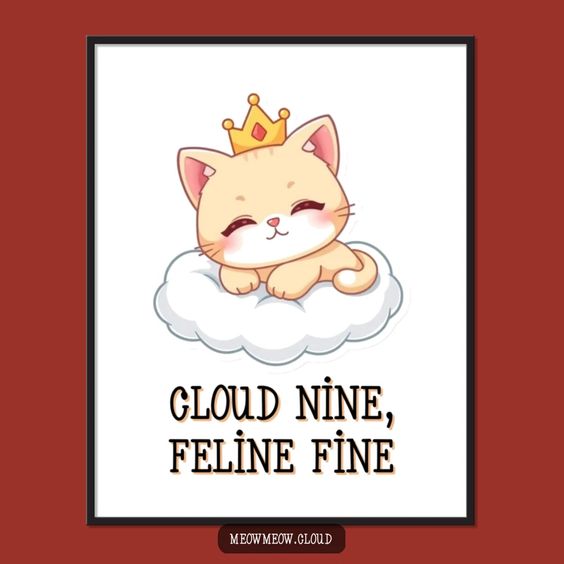 Free Printable Wall Art: Regal Cat Lounging Majestically on a Cloud