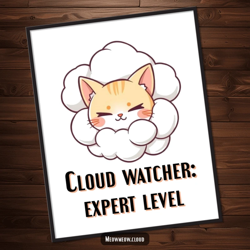 Funny Free Printable Wall Art: A curious cat peeks from behind a billowy cloud, bringing playful charm to any room.