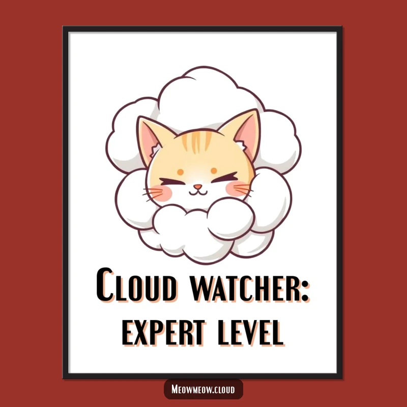 Free Printable Wall Art: Mischievous Cat Cloud Peek, Funny Downloadable Home Decor