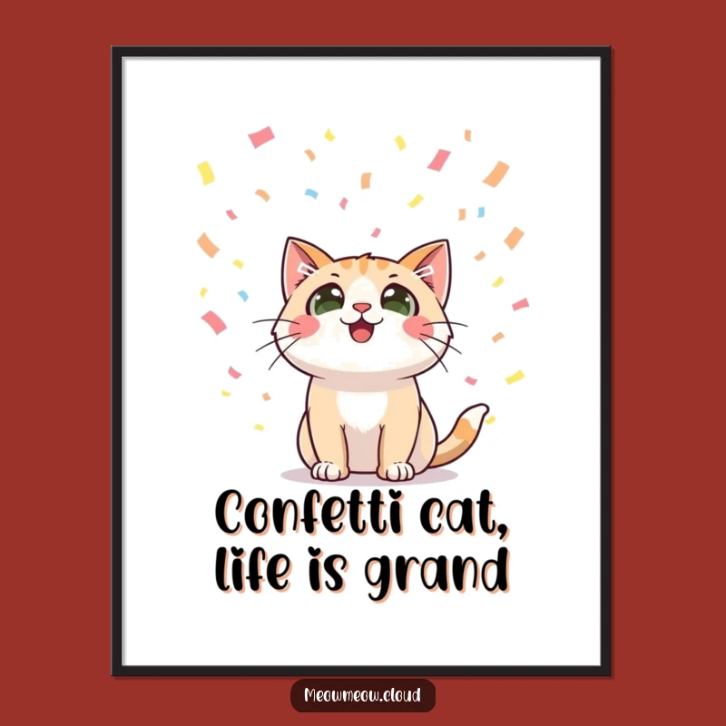 Free Printable Wall Art: Cat Confetti Excitement, Joyful Downloadable Decor