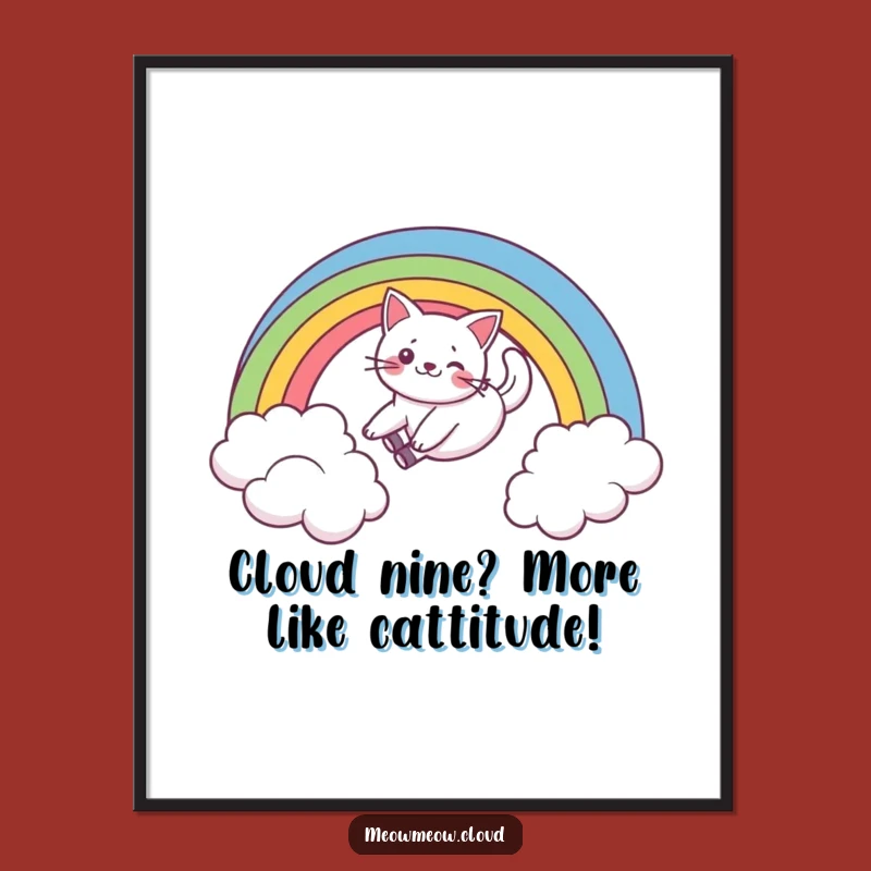 Free Printable Wall Art: Funny Cat Rainbow Slide - Whimsical Downloadable Decor