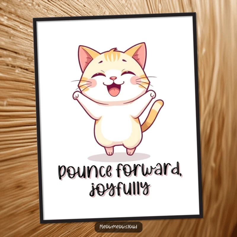 Funny Free Printable Wall Art: A cat captured mid-pounce, radiating happiness and playful energy.