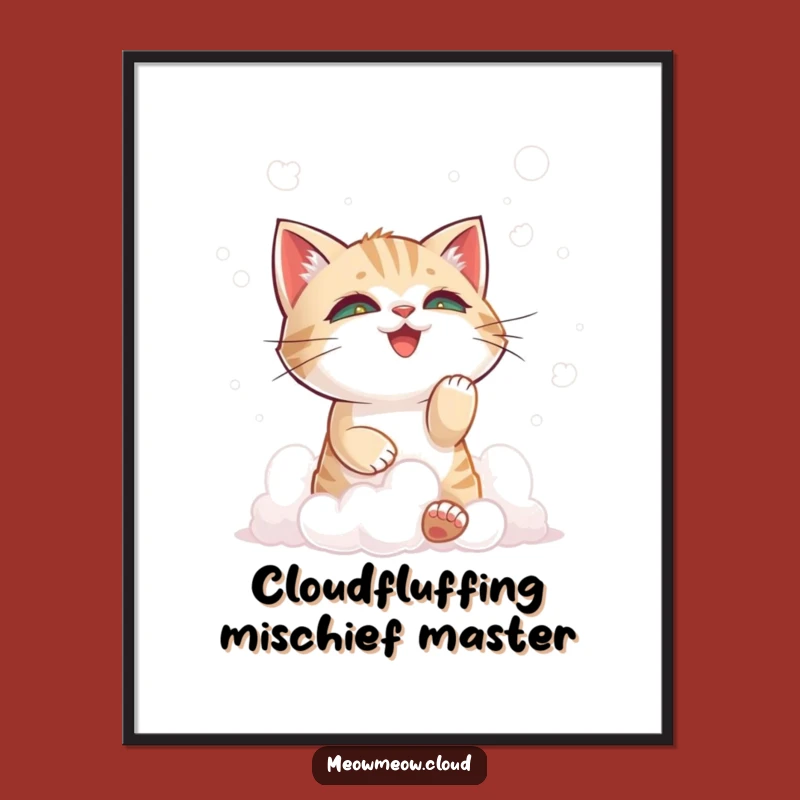Free Printable Wall Art: Mischievous Cloud Cat, Funny Downloadable Decor for Whimsical Spaces