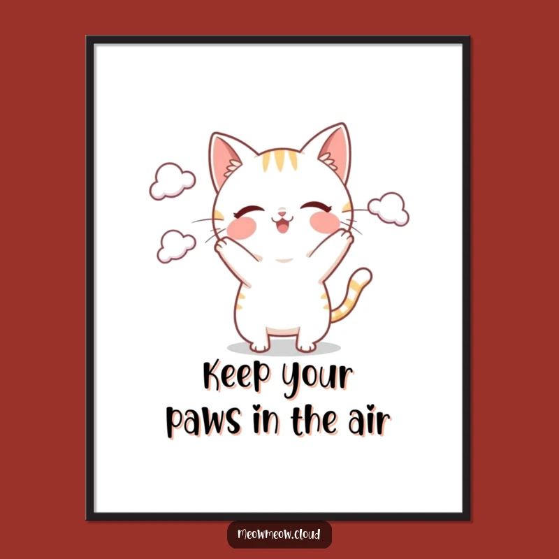 Free Printable Wall Art: Playful Cat Juggling Clouds Funny Downloadable Art