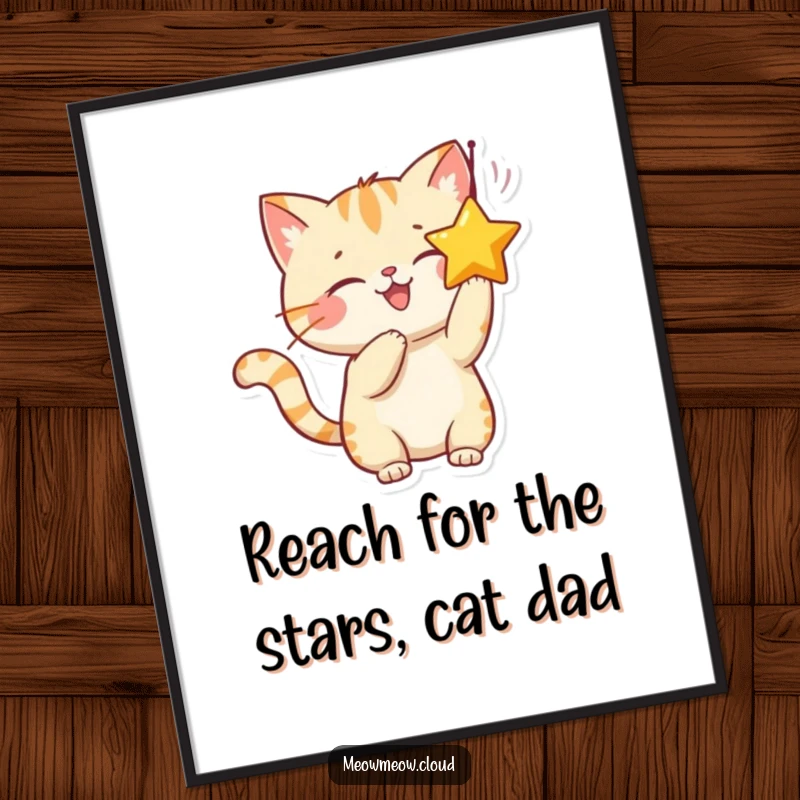 Free Printable Wall Art: A whimsical cat batting at a dangling star, funny digital illustration for decor