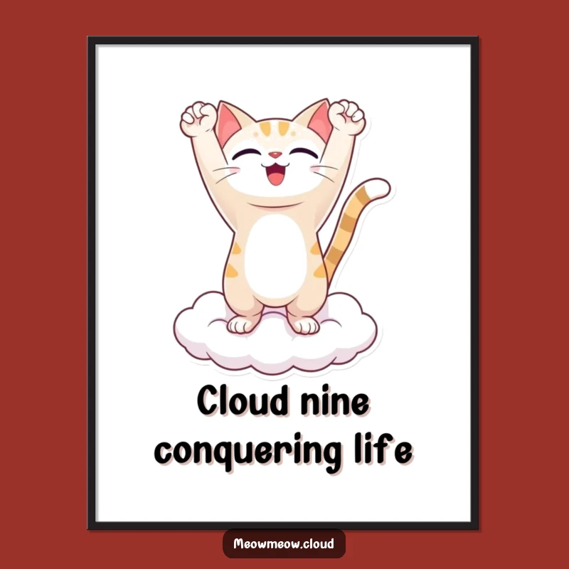 Free Printable Wall Art: Triumphant Cat on Cloud - Funny Downloadable Decor