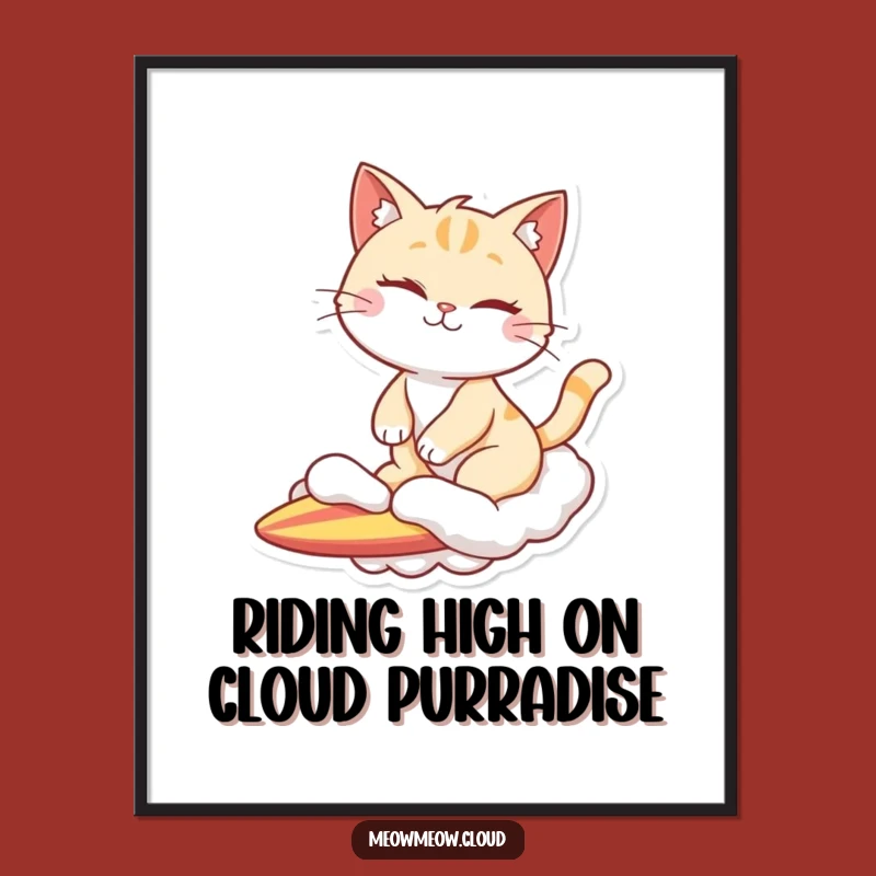 Free Printable Wall Art: Winking Cat Cloud Surfer - Quirky Downloadable Decor