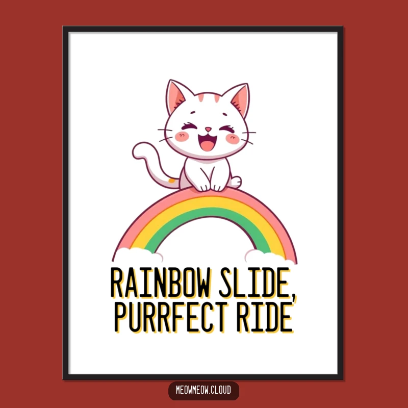 Free Printable Wall Art: Cat Rainbow Slide, Whimsical Downloadable Decor