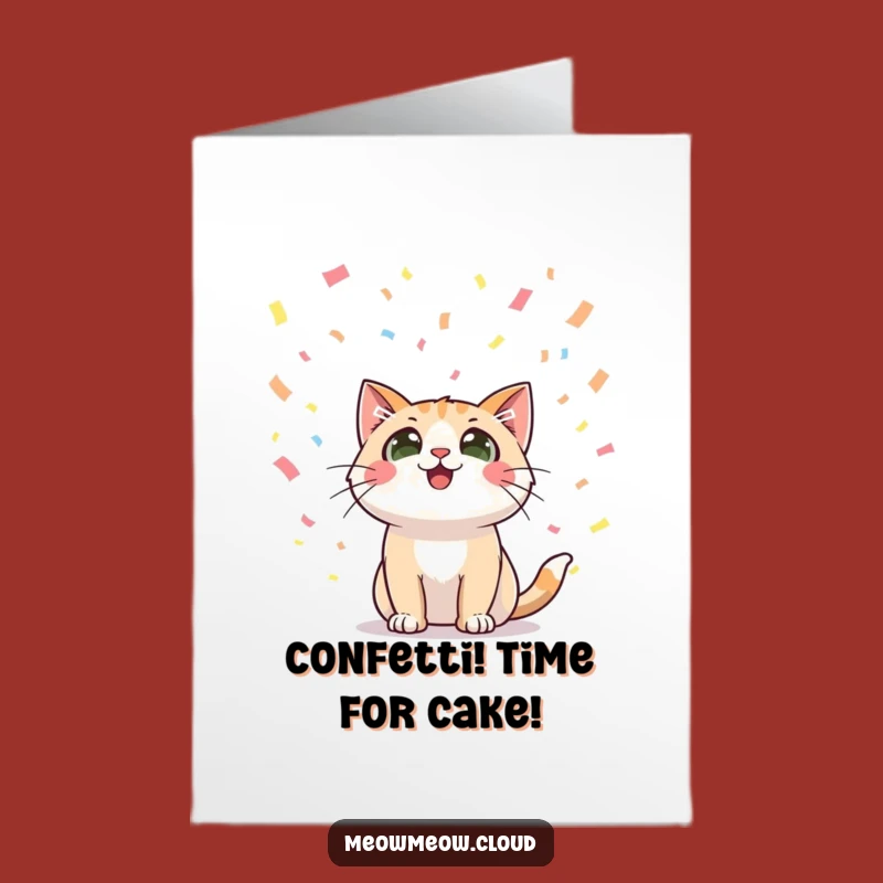 Free Printable Funny Birthday Card: Excited Cat Confetti, Joyful Downloadable Gift
