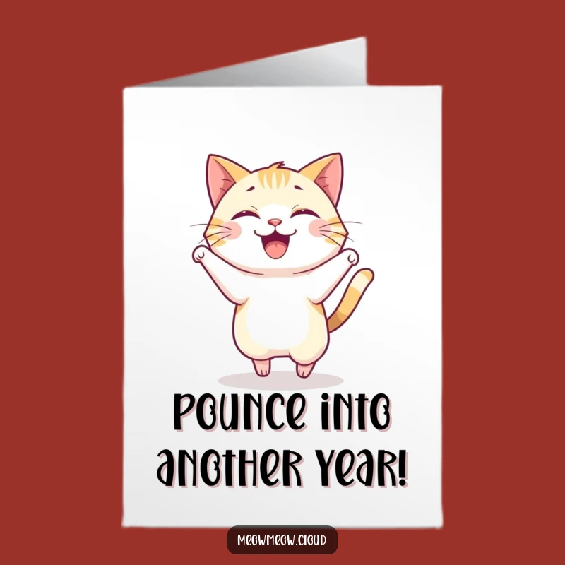 Free Printable Birthday Card: Joyful Cat Pounce, Energetic Downloadable Gift