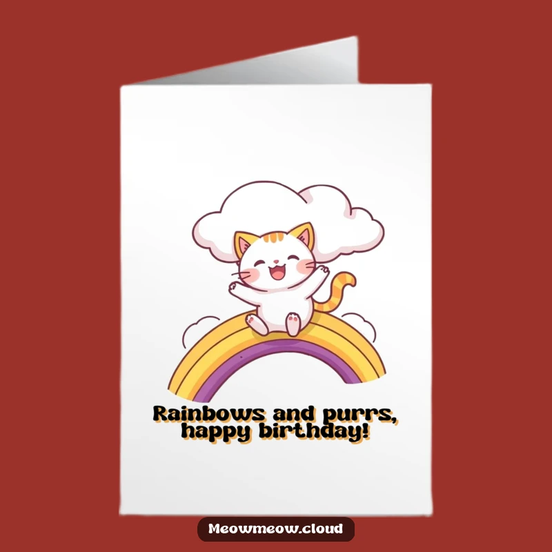 Free Printable Rainbow Cat Birthday Card: Funny Cat Sliding Down Rainbow, Downloadable for Joyful Wishes