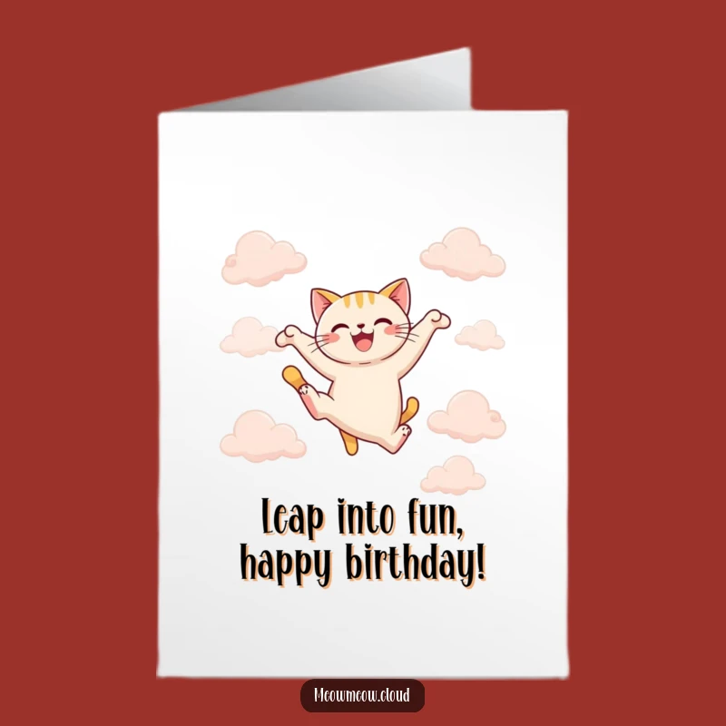 Free Printable Birthday Card: Joyful Cat Leap, Funny DIY Gift Downloadable