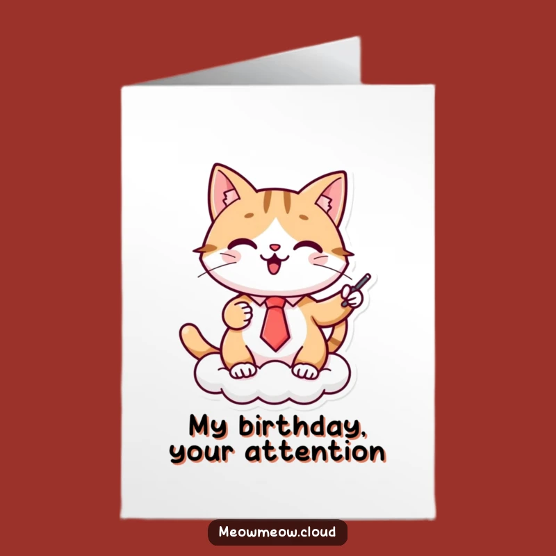 Free Printable Funny Birthday Card: Cat Presentation Cloud - Downloadable Gift