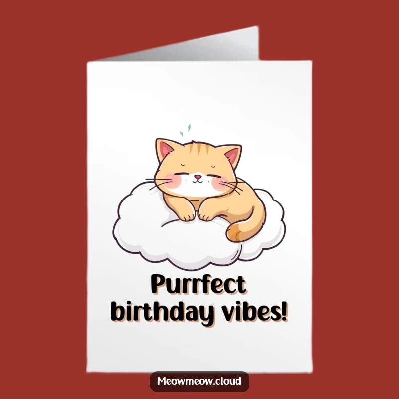 Free Printable Birthday Card: Content Cat Cloud Sleeper, Funny Downloadable Gift for Cat Lovers