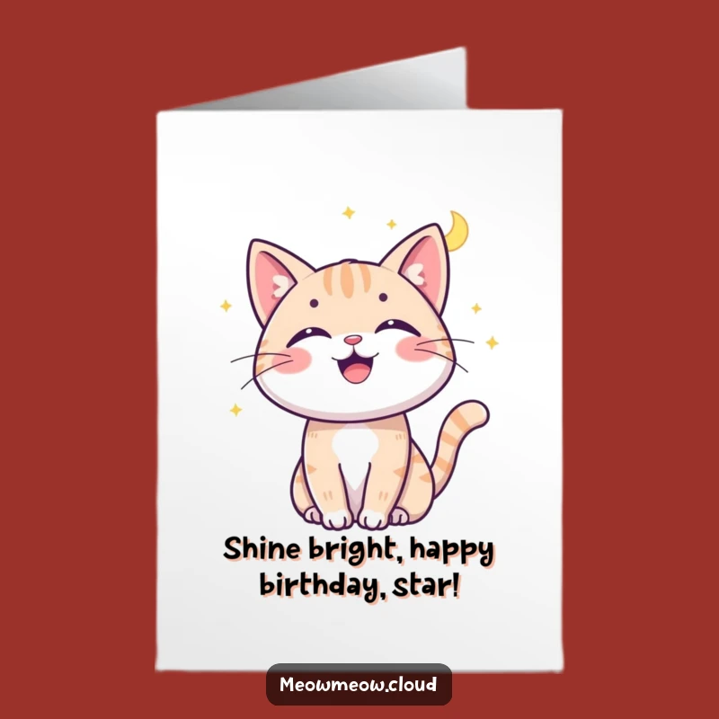 Free Printable Birthday Card: Moonbeam Cat Playful Funny Downloadable Gift