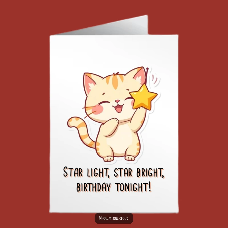 Free Printable Funny Birthday Card: Smiling Cat Star Play, Downloadable Joke Gift