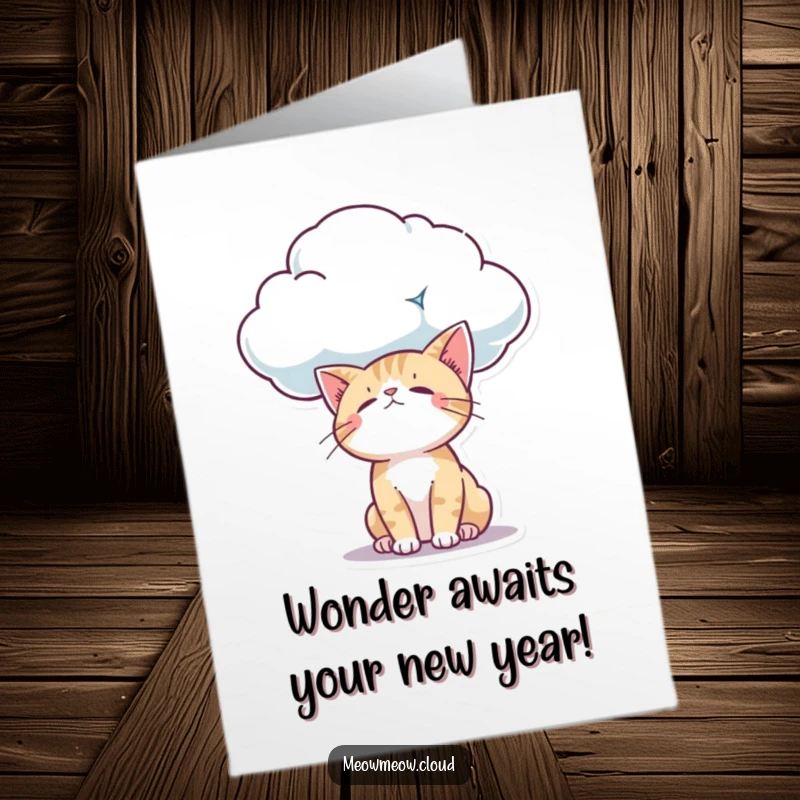 Funny Free Printable Birthday Card: Curious cat peers down from a cloud with wide-eyed wonder for a birthday greeting.