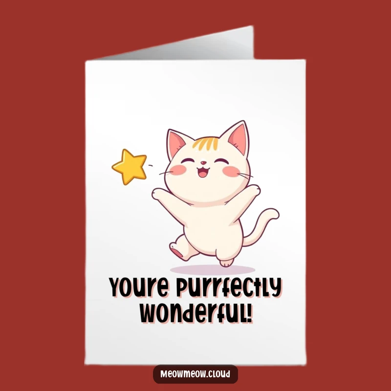 Free Printable Birthday Card: Funny Cat Chasing Star, Downloadable Cat Lover Gift