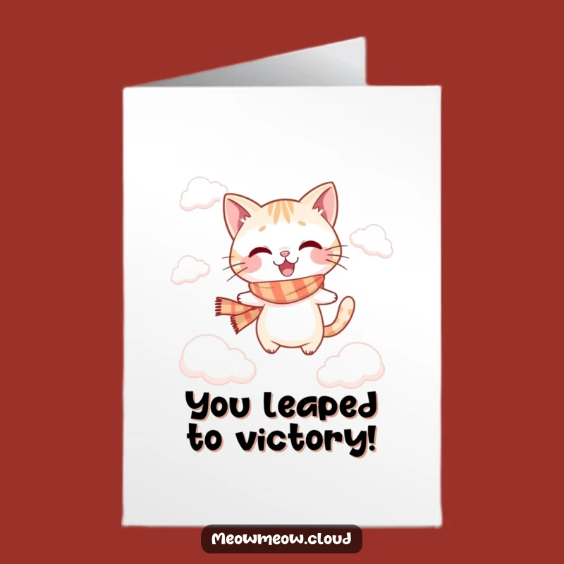 Free Printable Congrats Card: Agile Cat Leaps Celebrating Your Success