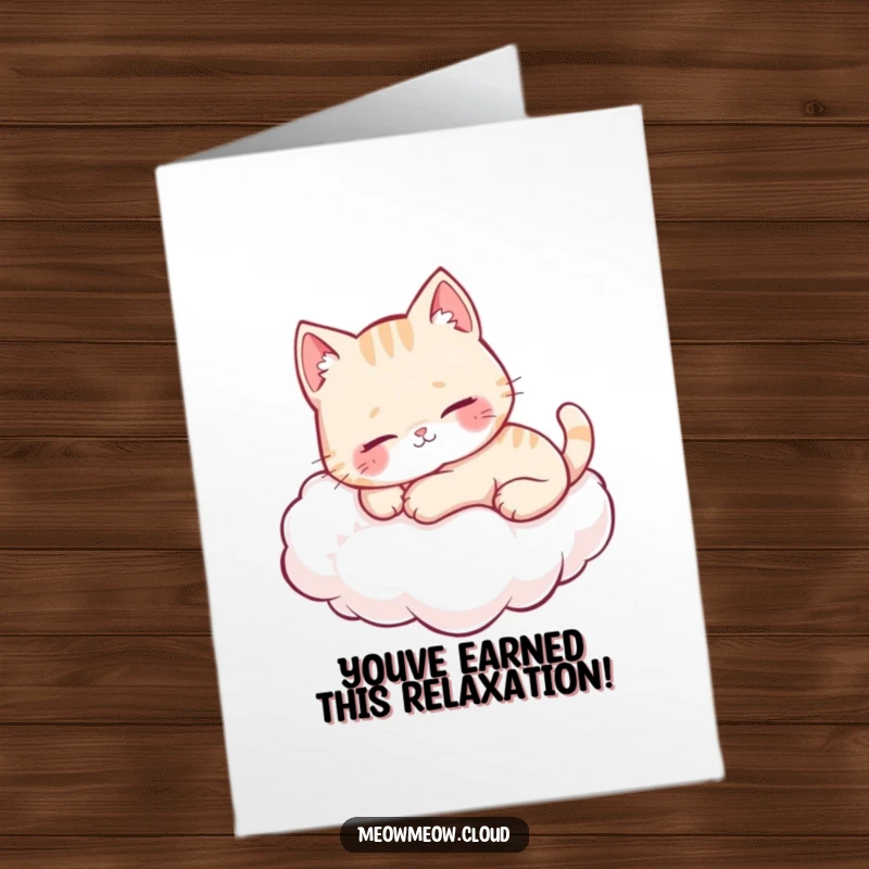 Funny Free Printable Congrats Card: Cute cat rests serenely on a cloud, purring with peaceful congratulations.