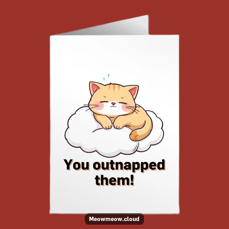 Free Printable Congrats Card: Content Cat Cloud Napper, Funny Downloadable Gift for Relaxed Success