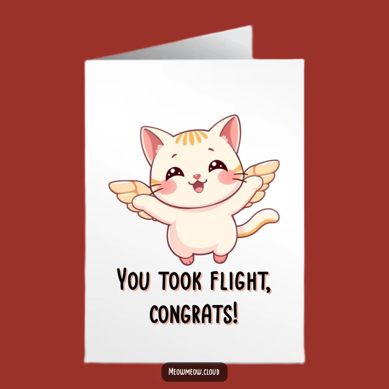 Free Printable Congrats Card: Flying Cat Wings Joyful Achievement Downloadable Greeting