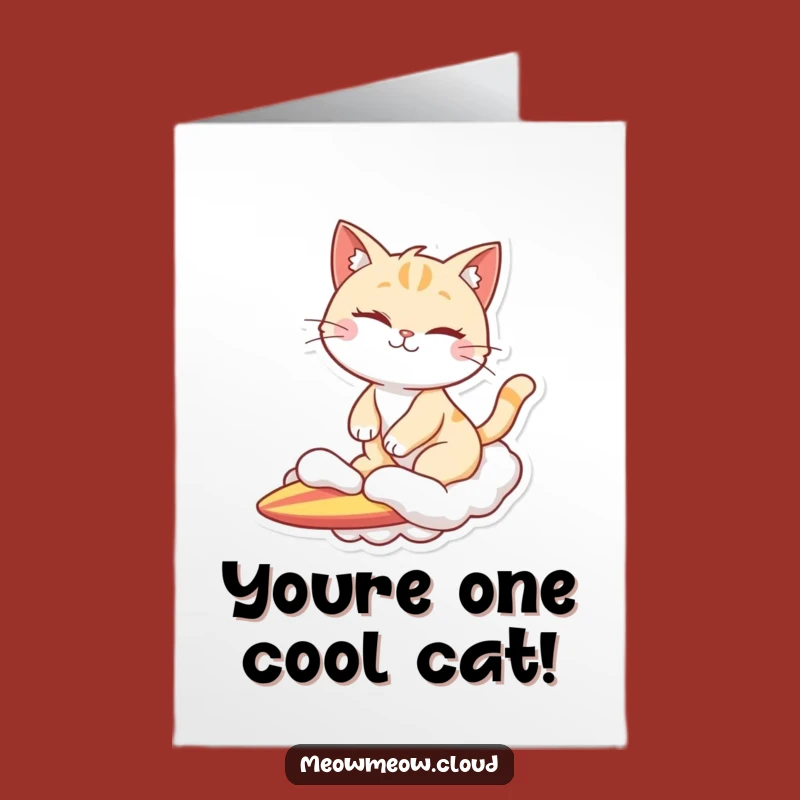 Free Printable Congrats Card: Winking Cat Cloud Surfer - Awesome Downloadable