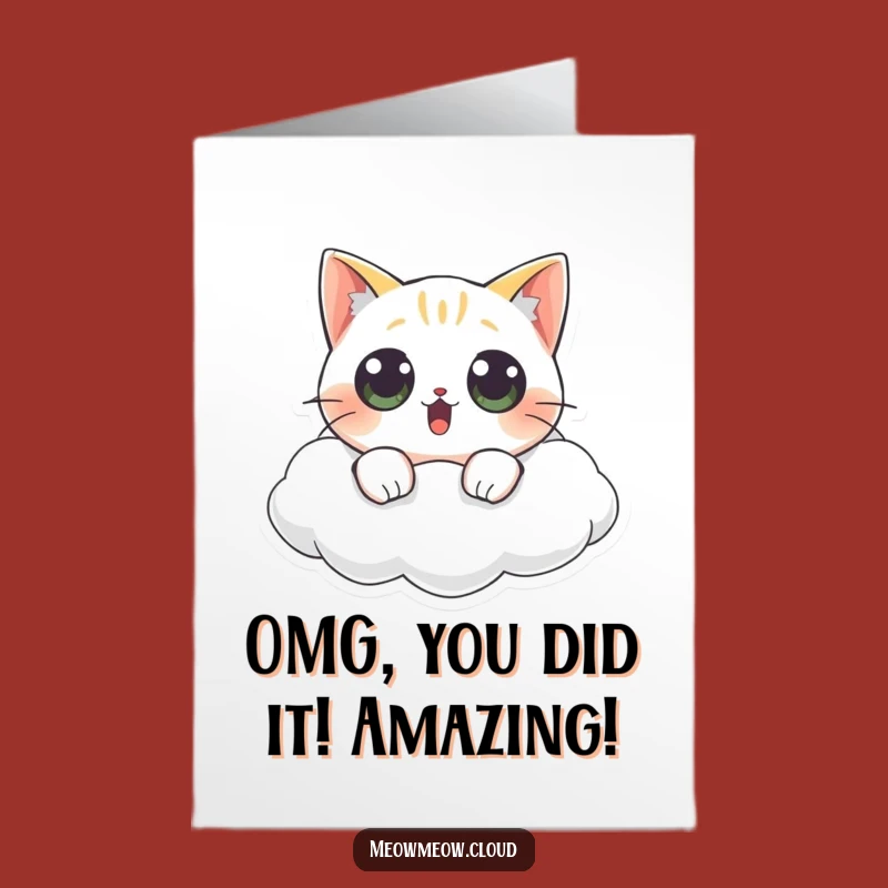 Free Printable Congrats Card: Surprised Cat Cloud, Astonishing Downloadable Gift