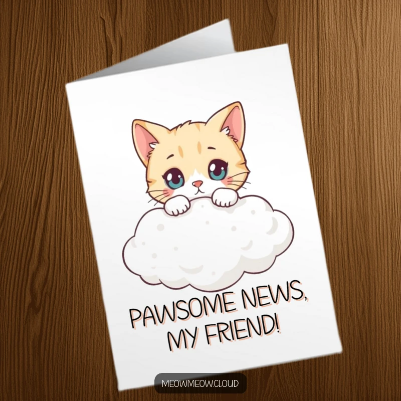 Funny Free Printable Congrats Card: A curious cat cautiously peers over a fluffy cloud edge.