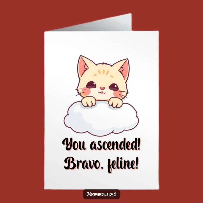 Free Printable Congrats Card: Mischievous Cat Cloud Peek Funny Downloadable Gift