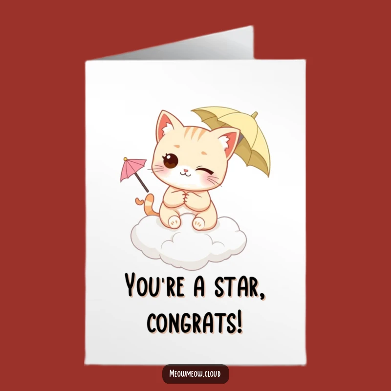 Free Printable Congrats Card: Winking Cat Celebrates Your Success