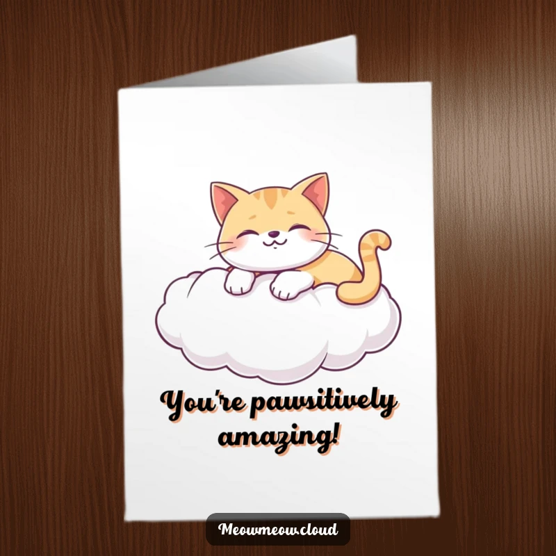 Funny Free Printable Congratulations Card: A happy cat lounging on a cloud, symbolizing serene and blissful success.