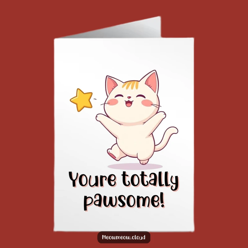 Free Printable Congratulations Card: Funny Cat Chasing Star, Downloadable Celebration