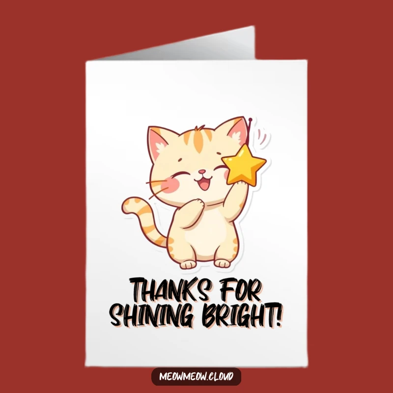 Free Printable Thank You Card: Cat Batting Star, Funny Downloadable Gratitude Gift