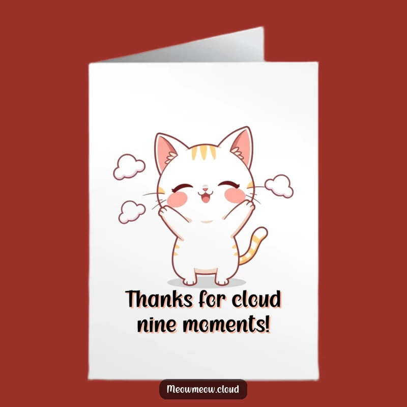Free Printable Thank You Card: Cat Juggling Clouds Gratitude Downloadable Greeting