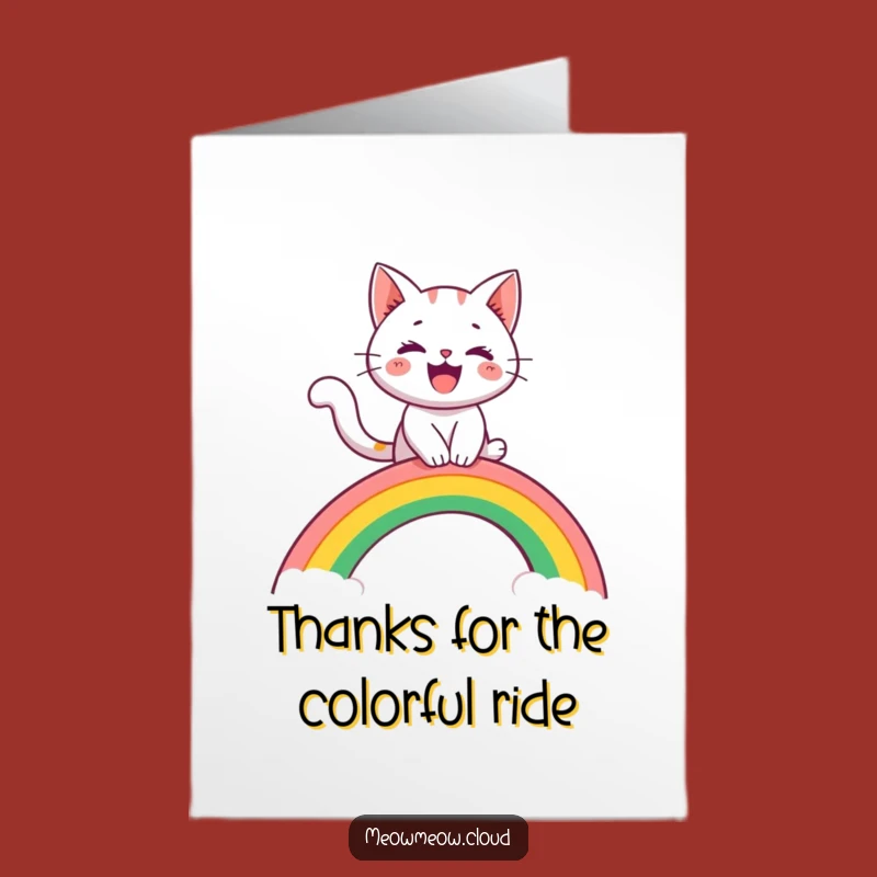 Free Printable Thank You Card: Cat Rainbow Slide, Cheerful Downloadable Gratitude