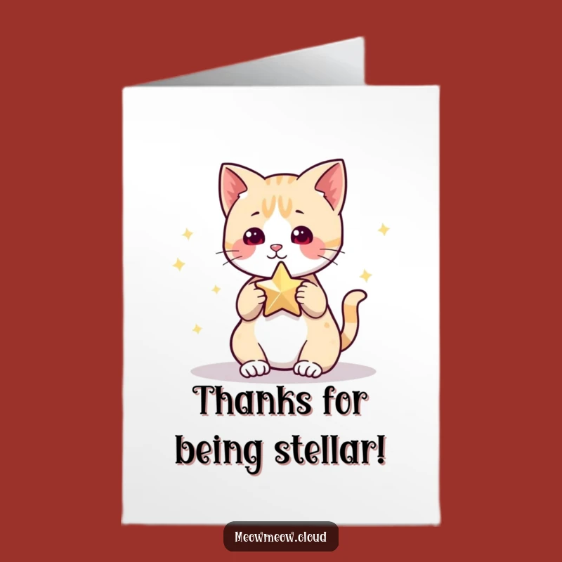 Free Printable Thank You Card: Cute Cat Star Appreciation Funny Downloadable Greeting