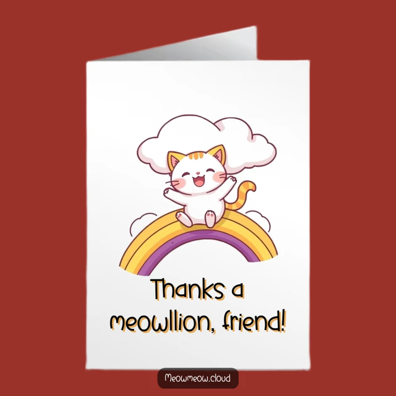 Free Printable Thank You Card: Funny Cat Rainbow Slide, Downloadable Appreciation, Print at Home