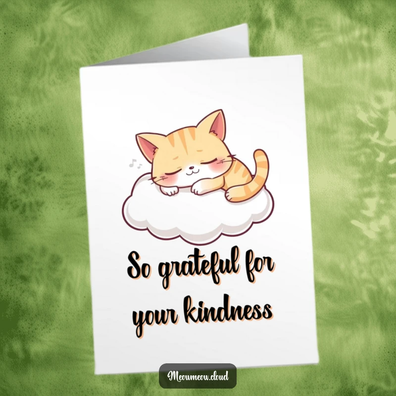 Funny Free Printable Thank You Card: A content cat snoozes on a cloud, sending peaceful thanks.