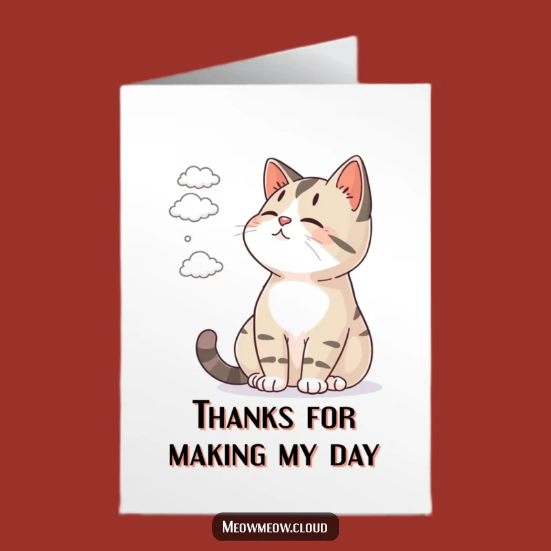 Free Printable Thank You Card: Cat Thanks with Clouds, Calm Downloadable Gratitude