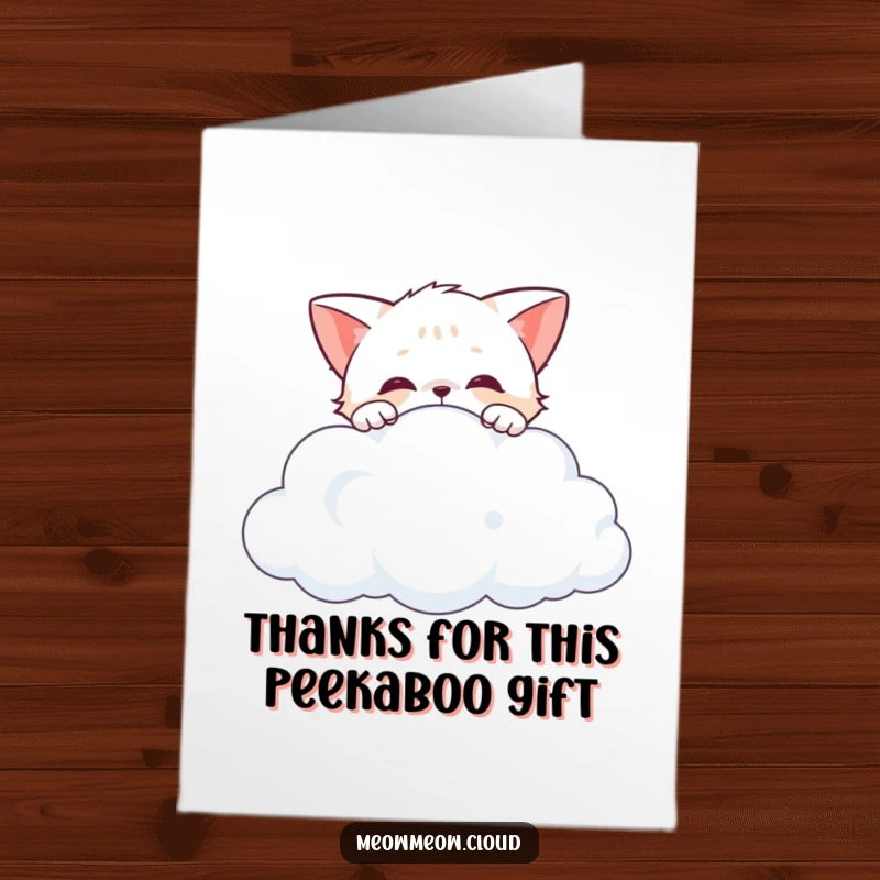 Funny Free Printable Thank You Card: A curious cat peeks over a cloud, offering a unique and thoughtful thank you.