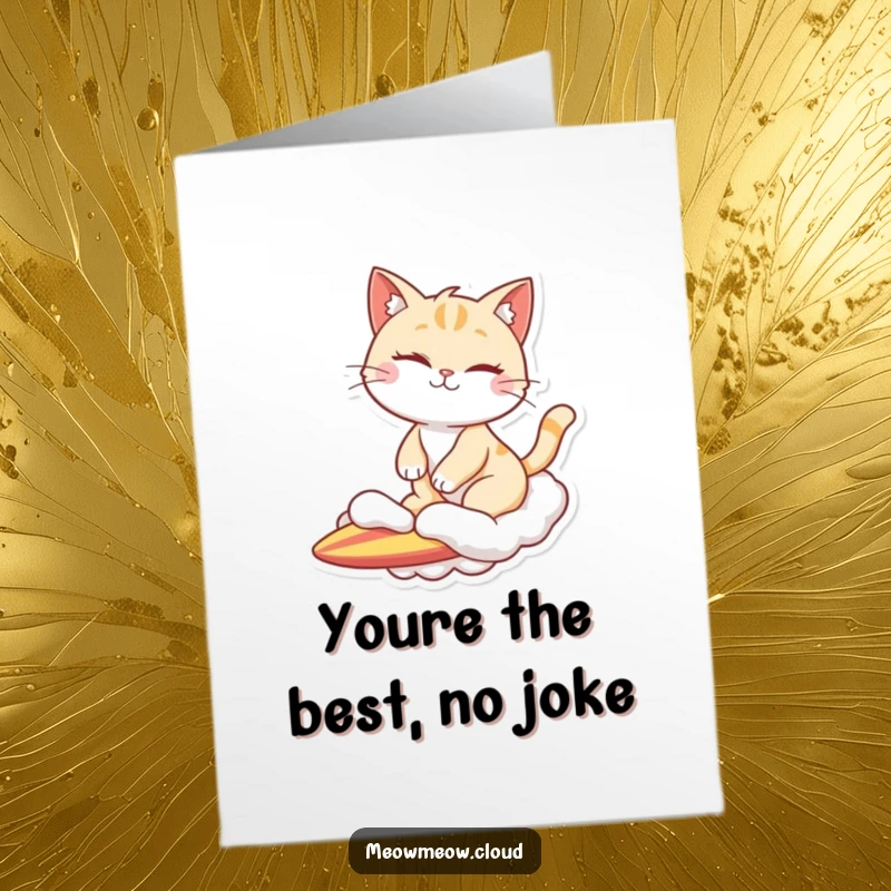 Funny Free Printable Thank You Card: A winking cat expertly surfs a cloud, sending cool thank you vibes.