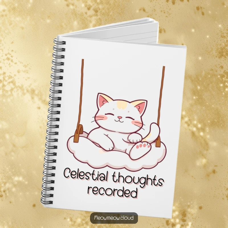 Funny Relaxed Cat Notebook: A cat lounging on a cloud swing on the cover, perfect for jotting down dreams and funny thoughts.