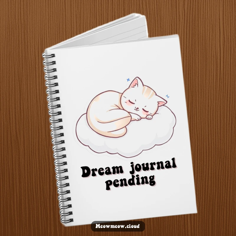 Funny sleeping cat on a cloud edge on a notebook cover, perfect for peaceful notes and funny gifts.