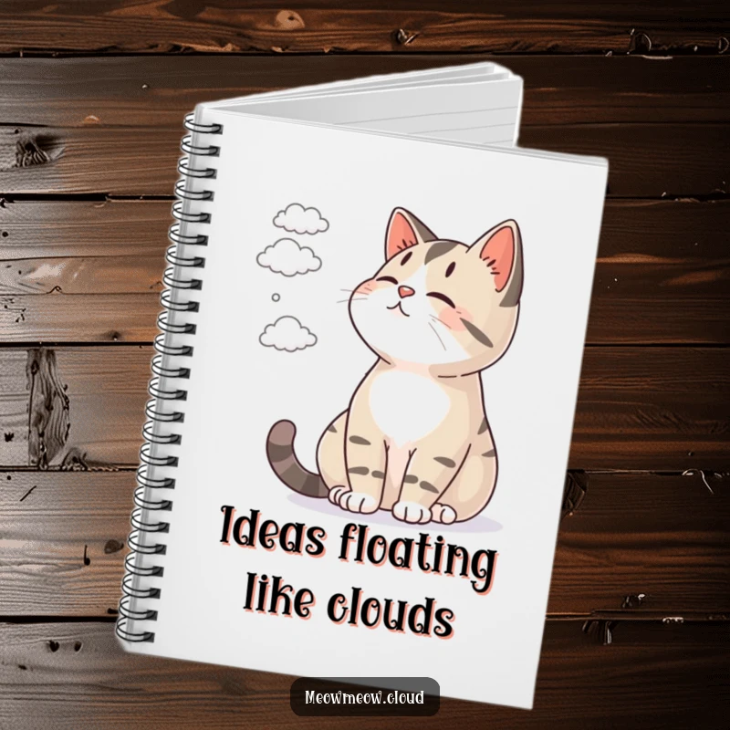 Funny notebook cover with a content cat watching tiny clouds drift by, perfect for peaceful note-taking.