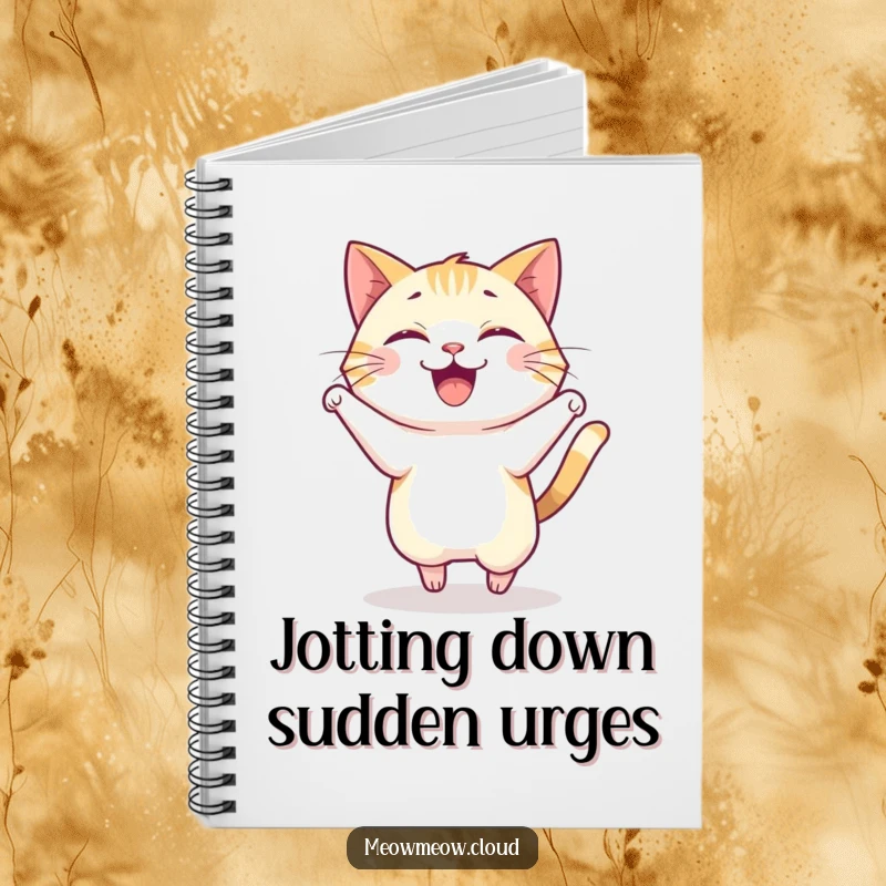 Funny notebook cover with a happy cat in a joyful pounce, perfect for energetic note-taking.