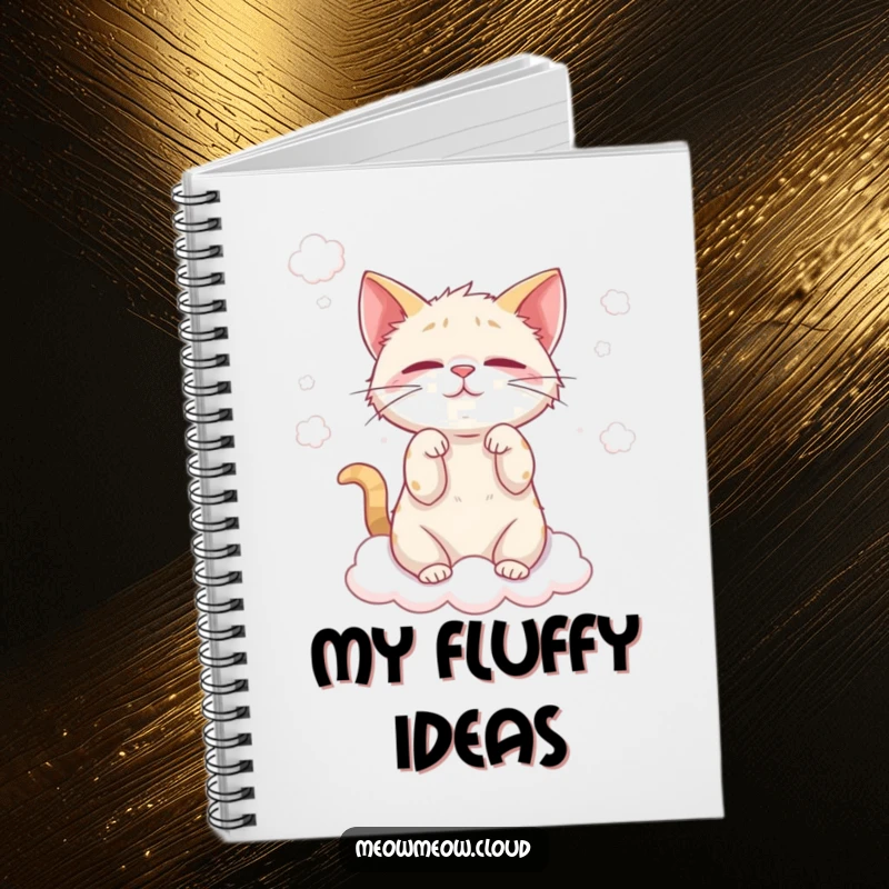 Funny cat cloud wisp notebook featuring a mischievous cat playing with fluffy clouds, ideal for jotting down playful ideas.